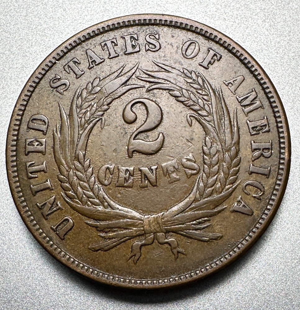 1865 PLAIN 5 2 CENT PIECE XF #1848