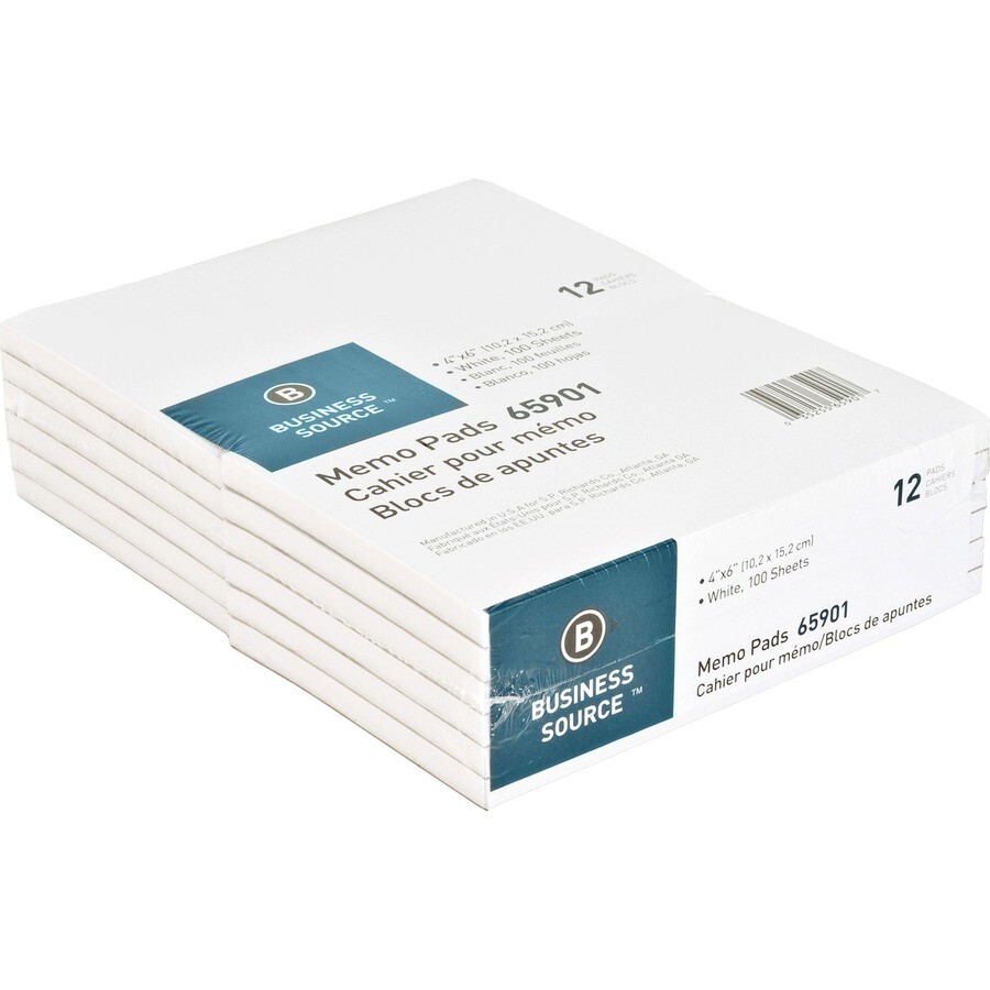 Business Source Plain Memo Pads 100 Sheets - Plain - Glued - Unruled - 12 Pads