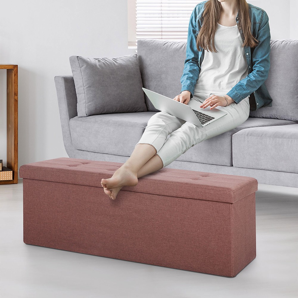 Foldable Storage Ottoman Bench Spacious Storage Chest Footrest Stool Soft
