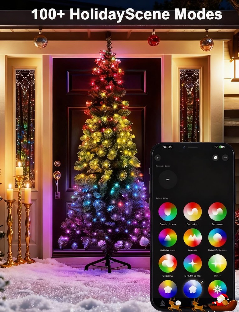 echosari Christmas String Lights, 100 LED Smart 33 Ft, 33Ft Clear Cable