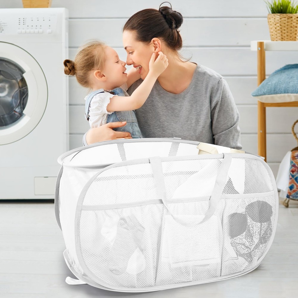 2 Pack Collapsible Laundry Baskets, Upgrade Pop Up Laundry Hamper with Conven...