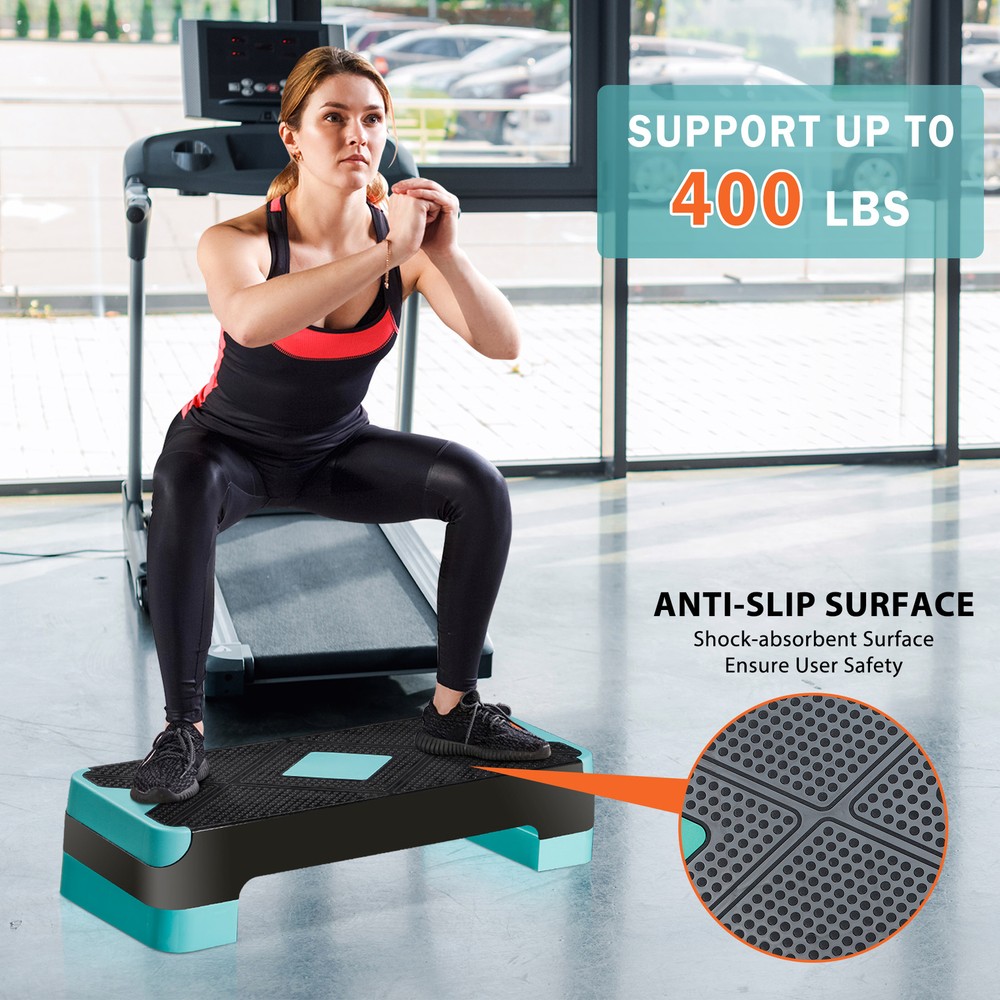 27" Aerobic Exercise Step Workout Step w/ 4”- 8” Adjustable Risers 4 Colors