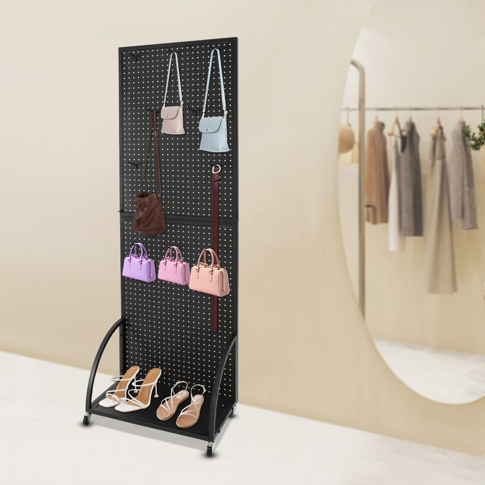 Pegboard Display Stand - Mobile Merchandise Rack with Casters for Retail Use