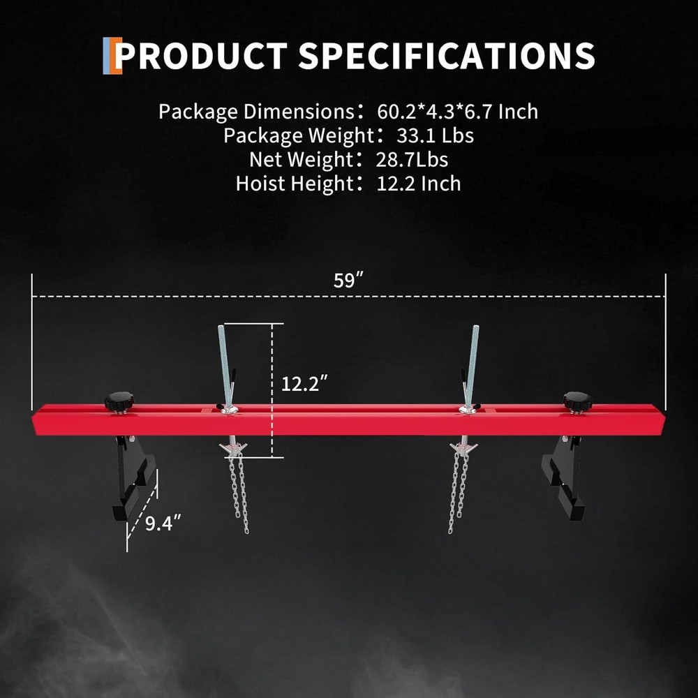 Engine Support Bar 1100 LBS Capacity Motor Transverse Bar Engine Load Leveler