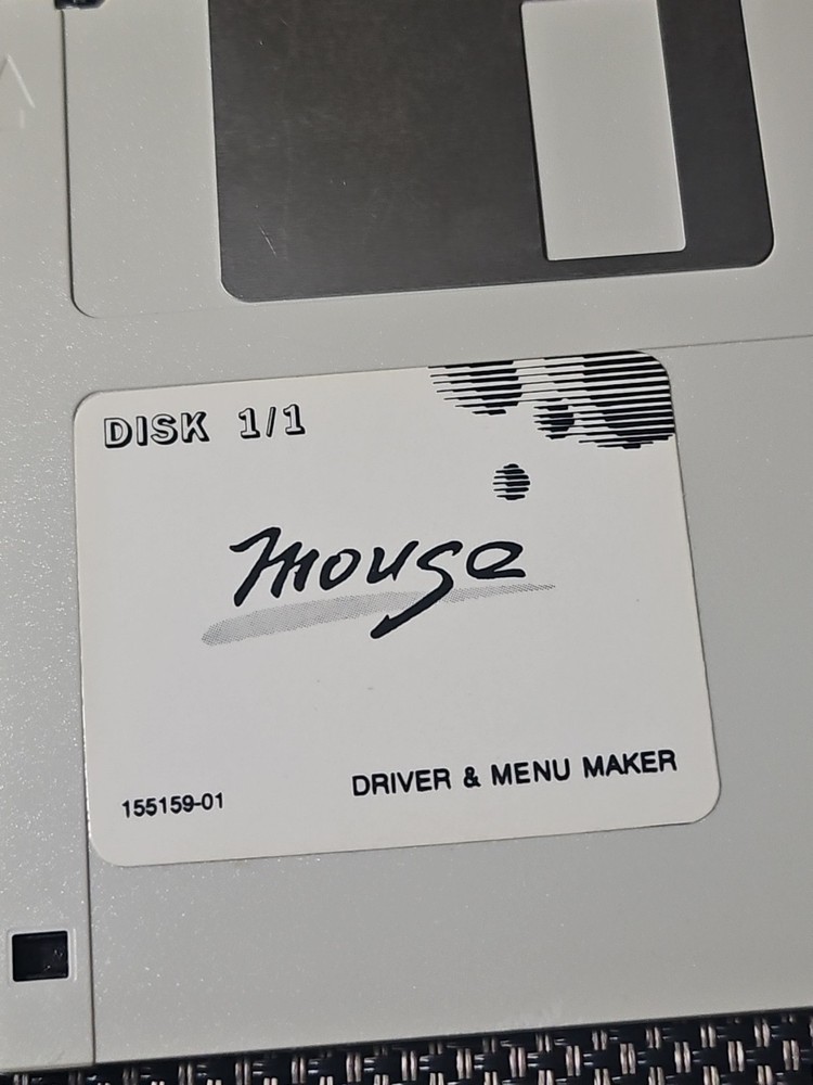 5.25" floppy disk labeled "Disk 1/2 Mouse Driver 155159-01 Untested Buying As Is