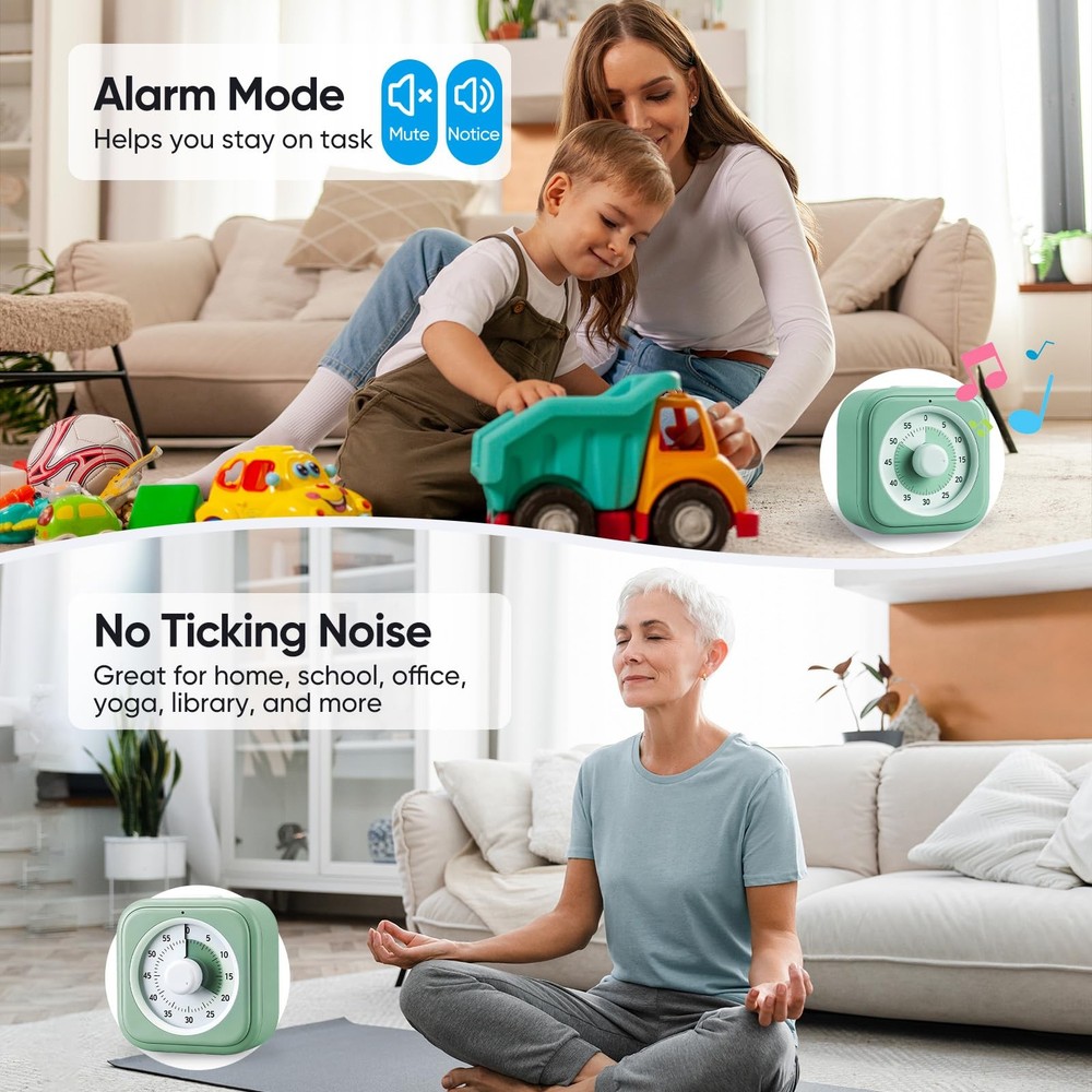 60 Minute Visual Timer for Kids, Silent Countdown Clock, Time Management Tool...