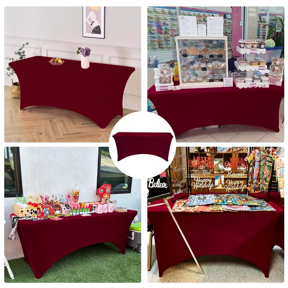 6 Pack 6FT Spandex Table Covers Washable Resistant Fitted Rectangle Tableclot...