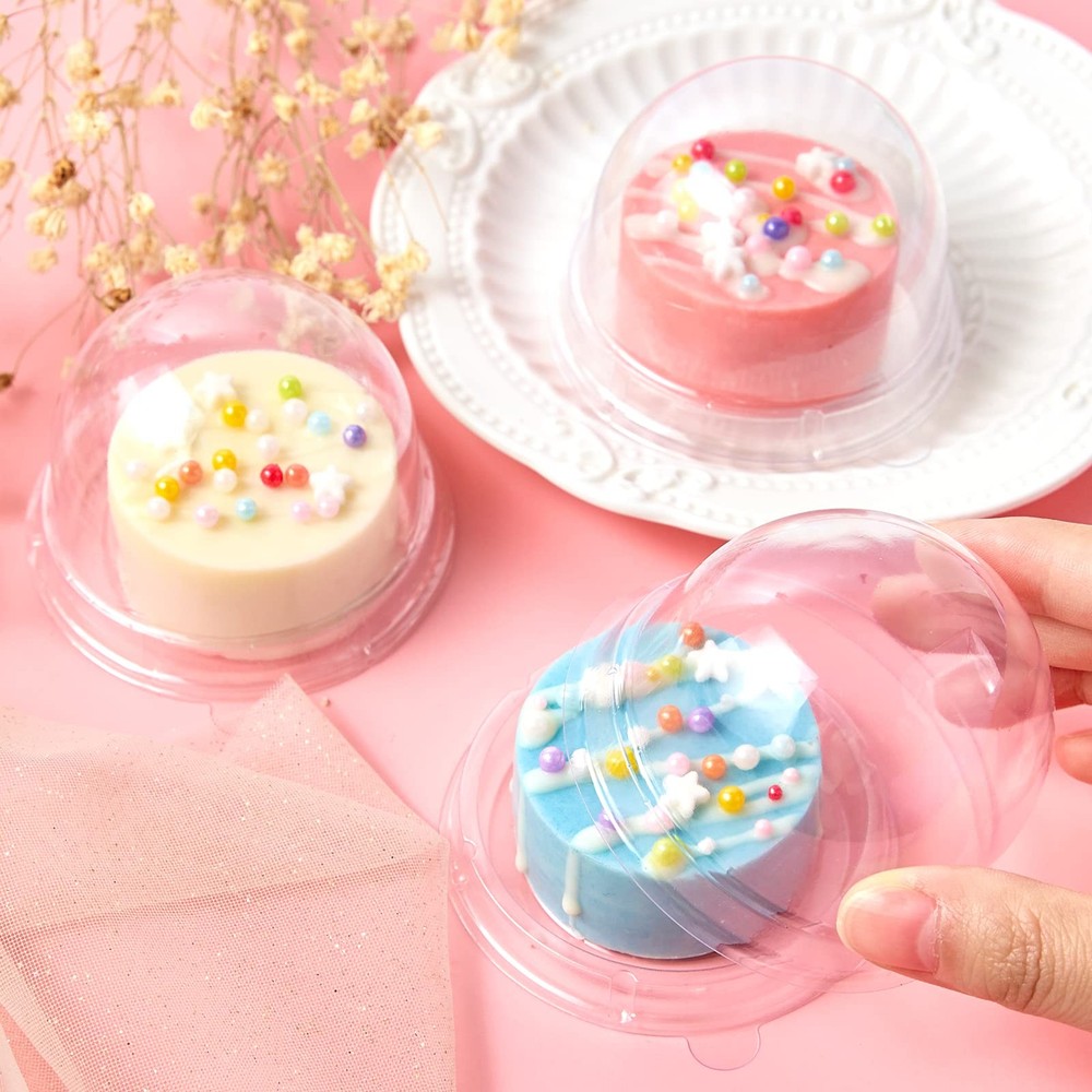 100Pcs Clear Plastic Mini Cake Boxes with Dome Lids, Mini Bundt Cake Containers