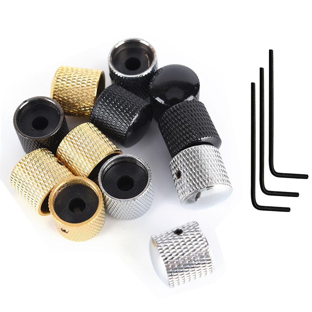 4-Pack Metal Dome Knobs - Chrome Knurled Barrel - Silver Gold Top Guitar Control