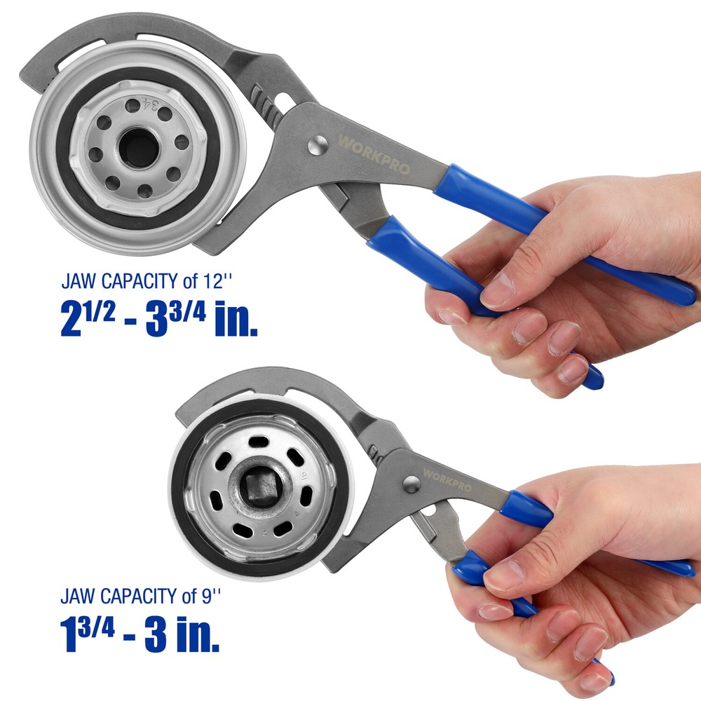 WORKPRO Oil Filter Wrench/Pliers 9"&12" Set Adjustable Oil Filter Removal Tool