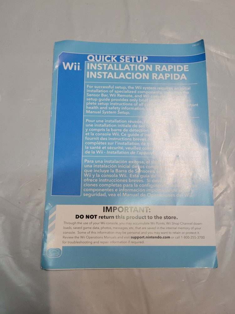 Nintendo Wii Quick Setup Guide / Manual / Insert (Original OEM)