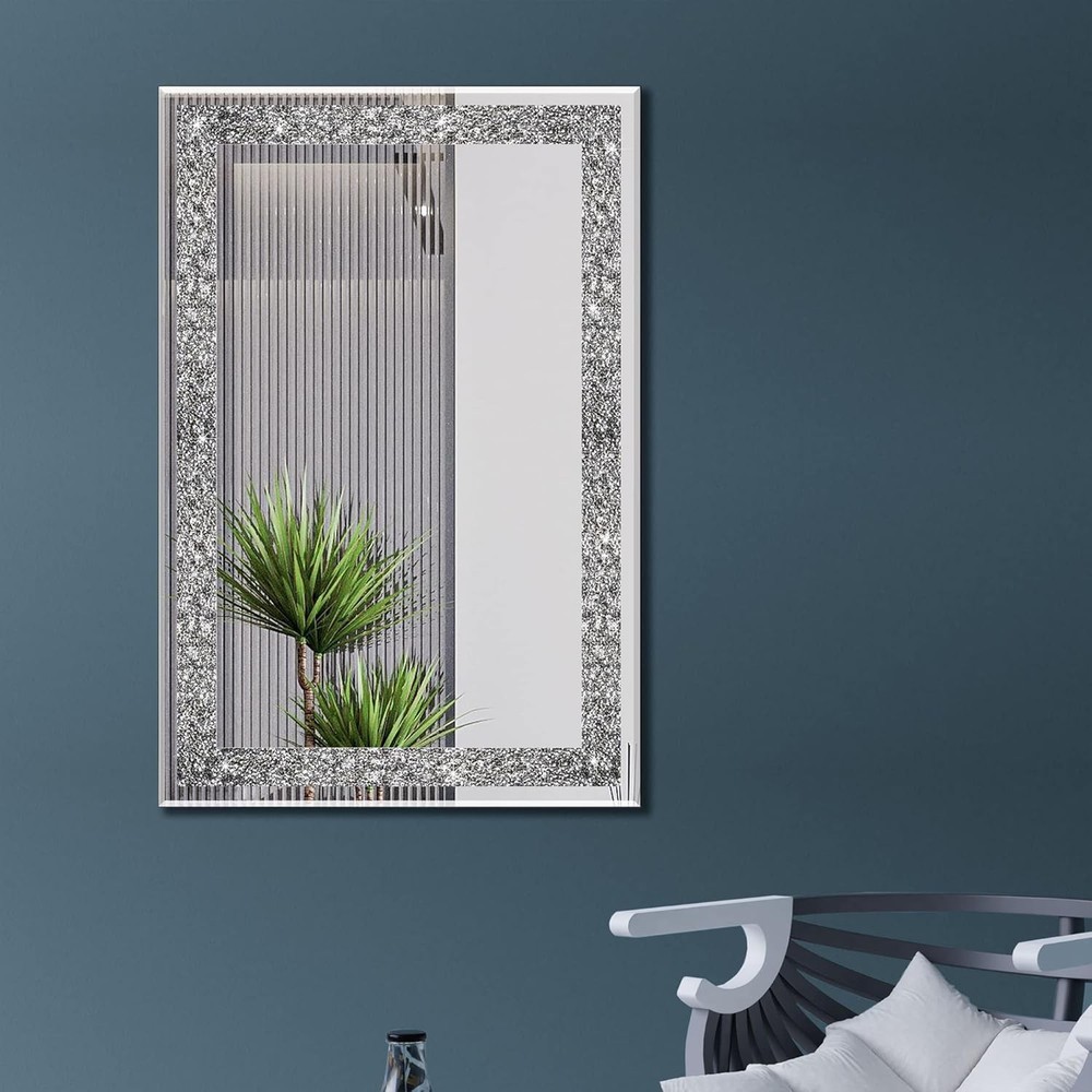 16" x 20" Crystal Crush Diamond Rectangular Wall Mirror Bathroom Entryway