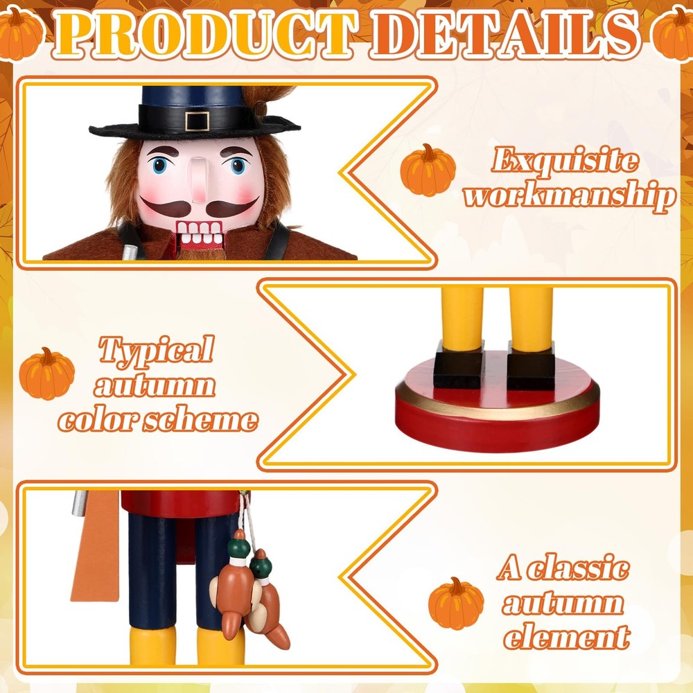 Memorywuu 15" Fall Thanksgiving Wooden Nutcracker Figure Decor