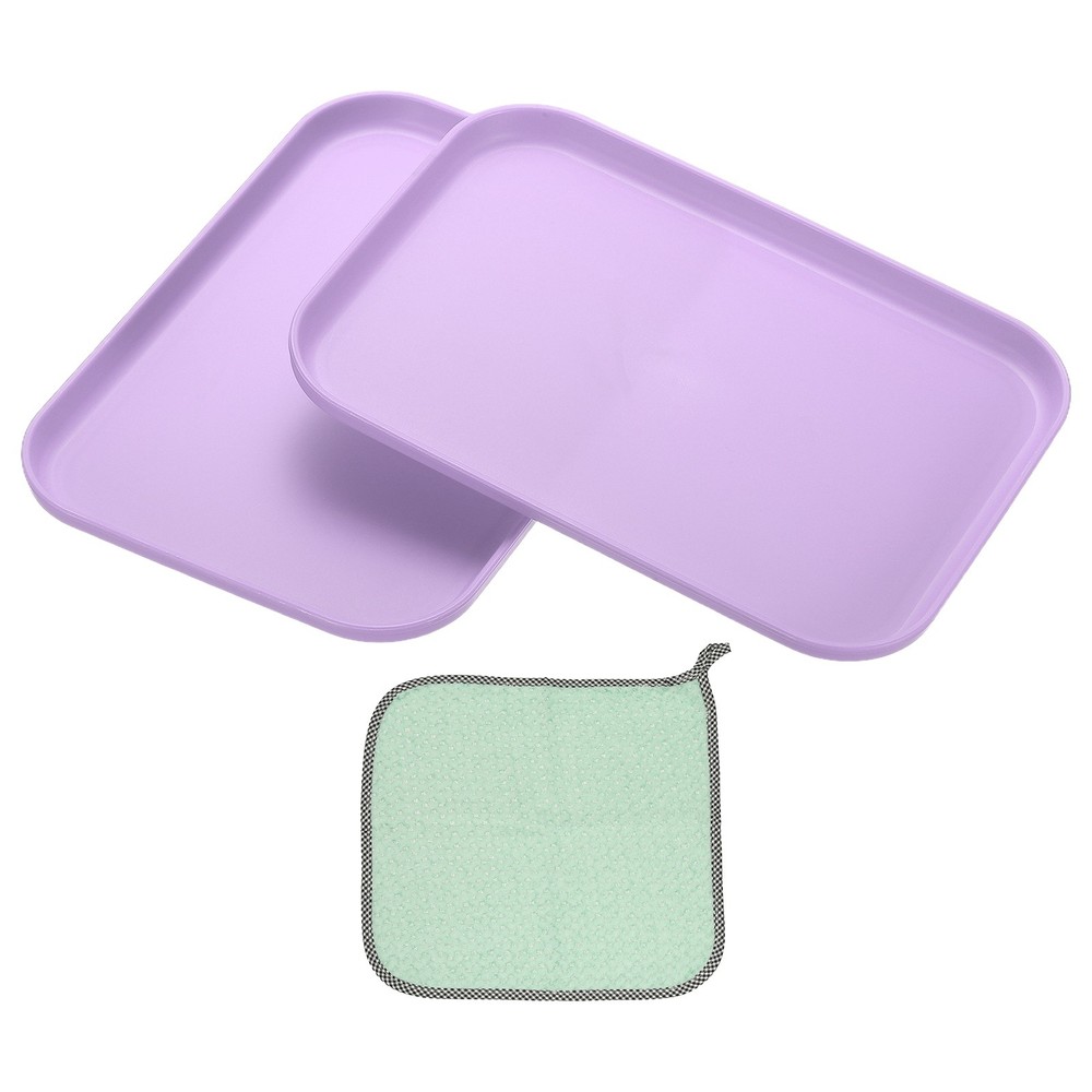 9.5x6.9" Rectangular Plates, 2 Pack Wheat Plastic Dinner Plates, Purple