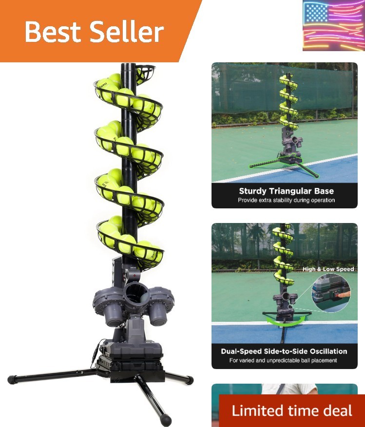 Tennis Ball Machine with Triangular Base, Adjustable Speeds, Oscillating Left...
