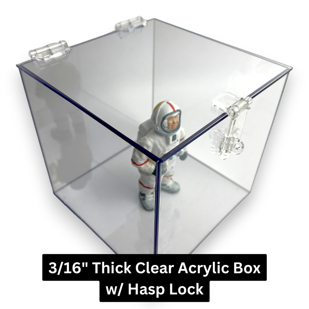3/16" Thick Clear 5-Sided Acrylic Box w/ Hasp Lock