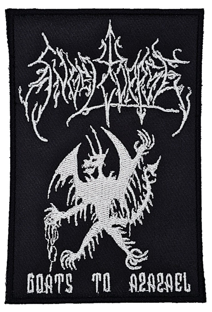 ANGELCORPSE GOATS TO AZAZAEL WHITE (squared border) EMBROIDERED PATCH