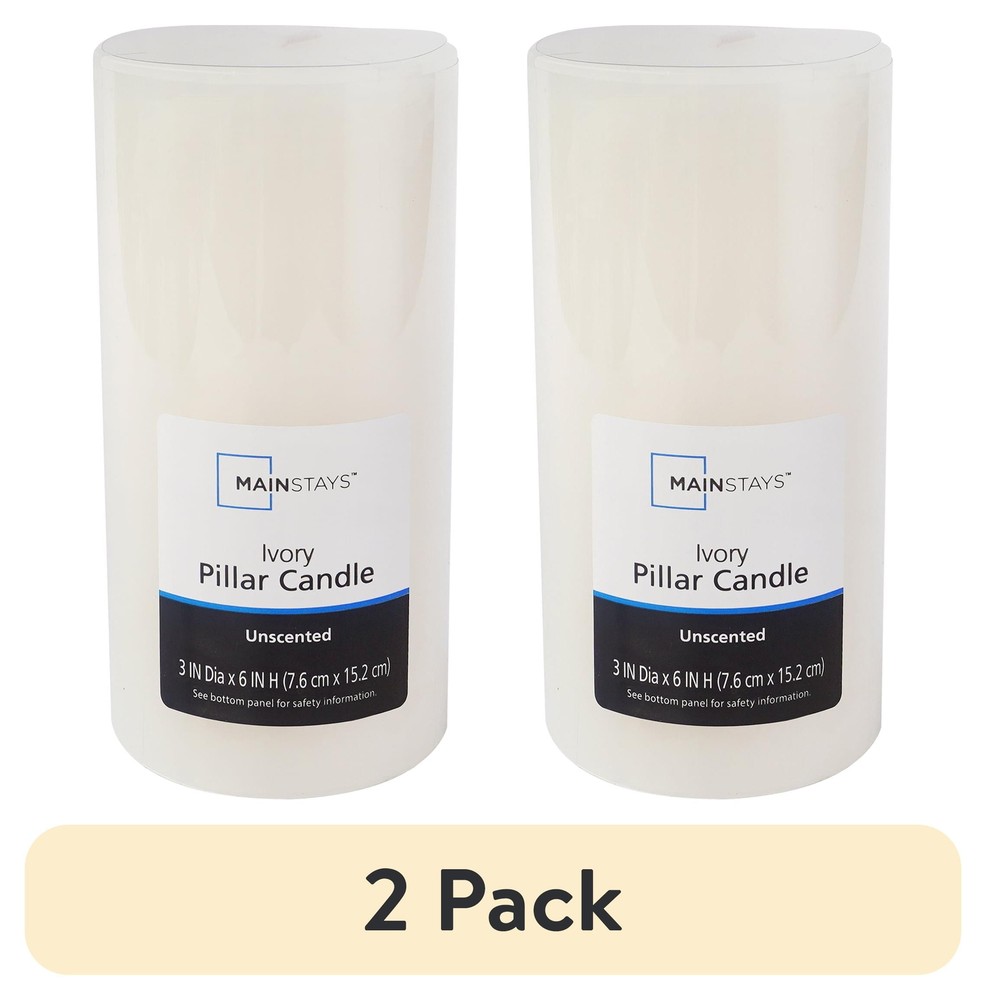 (2 pack)  Single Wick 3" x 6" Pillar Candle, Unscented, Ivory
