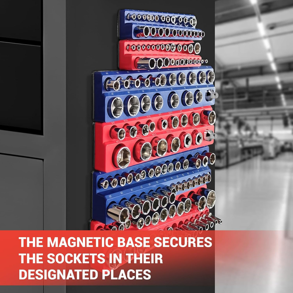 6-Piece Magnetic Socket Organizer Set, Magnetic Socket Holder Includes 1/4", ...