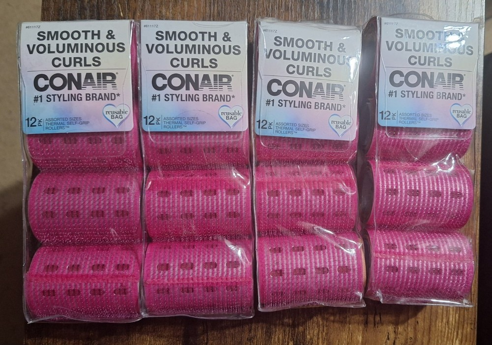 4 Sets Conair Smooth & Voluminous Curls Assorted Thermal Self Grip Rollers 12 Pk