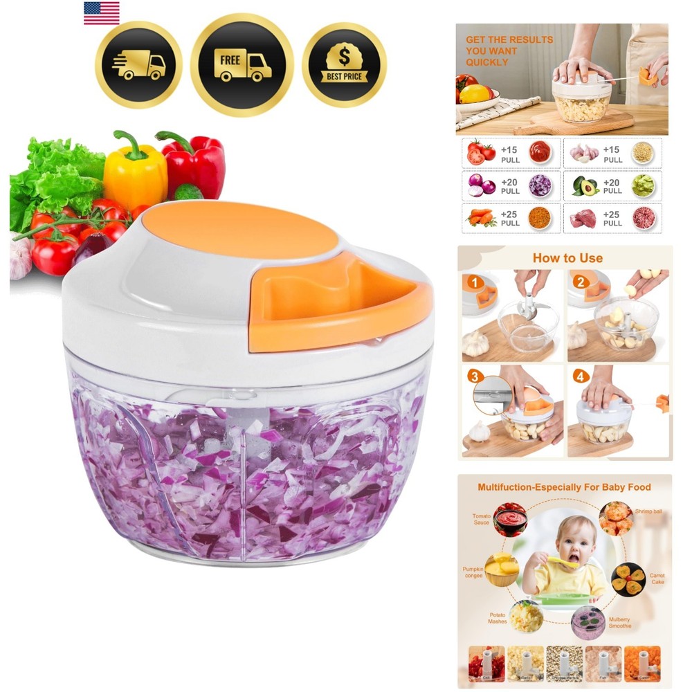 Manual Food Processor Vegetable Chopper, Portable Hand Pull String Garlic Min...