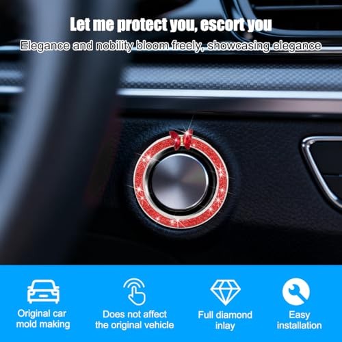 2PCS Bling Butterfly Car Engine Push Start Button Decoration Ring, Glitter Red
