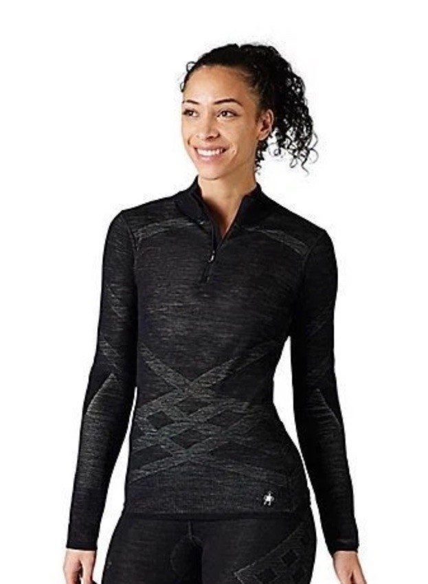 $140 Smartwool Women’s Intraknit Thermal Merino Base Layer 1/4 Zip -Black-Medium