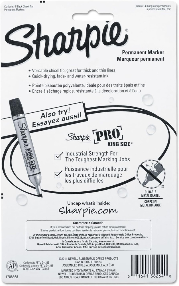 Permanent Markers Chisel Tip Black 4-Pack Fine Bold Writing Ink