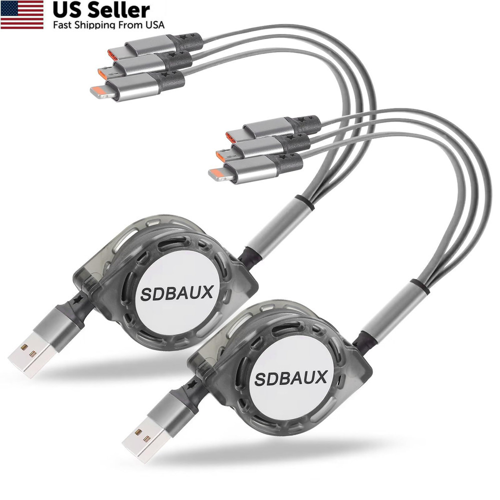 Multi Charging Cable,Retractable USB A to 3 in 1 3.3ft, (3.3ft/Gray)