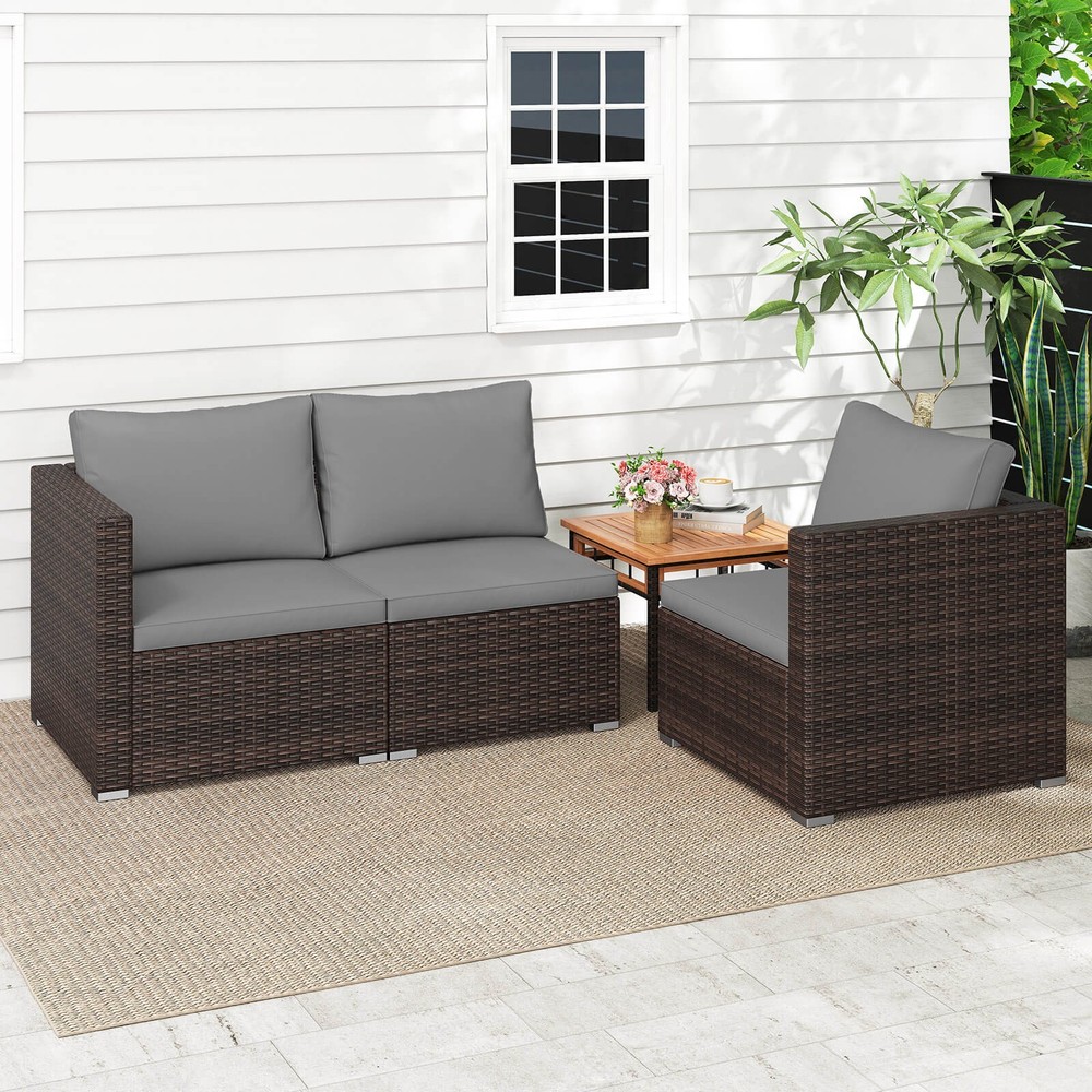 3PCS Patio Sectional Sofa Set w/Right Arm Sofa & Left Arm Sofa, Soft Cushions