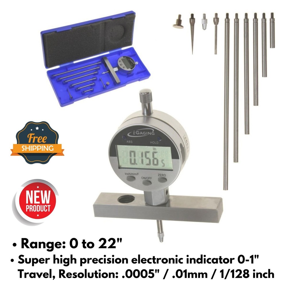 Depth Gauge Digital Electronic Indicator 0-22" Measure Range Machinist Gunsmith
