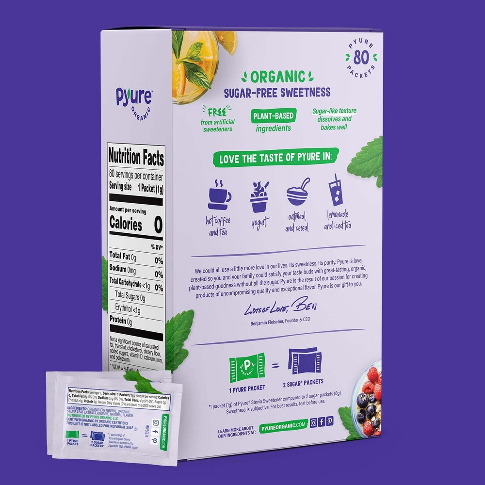 (3 pack) Pyure Organic Stevia Granular Sweetener Packets, 80 count, 2.82 oz