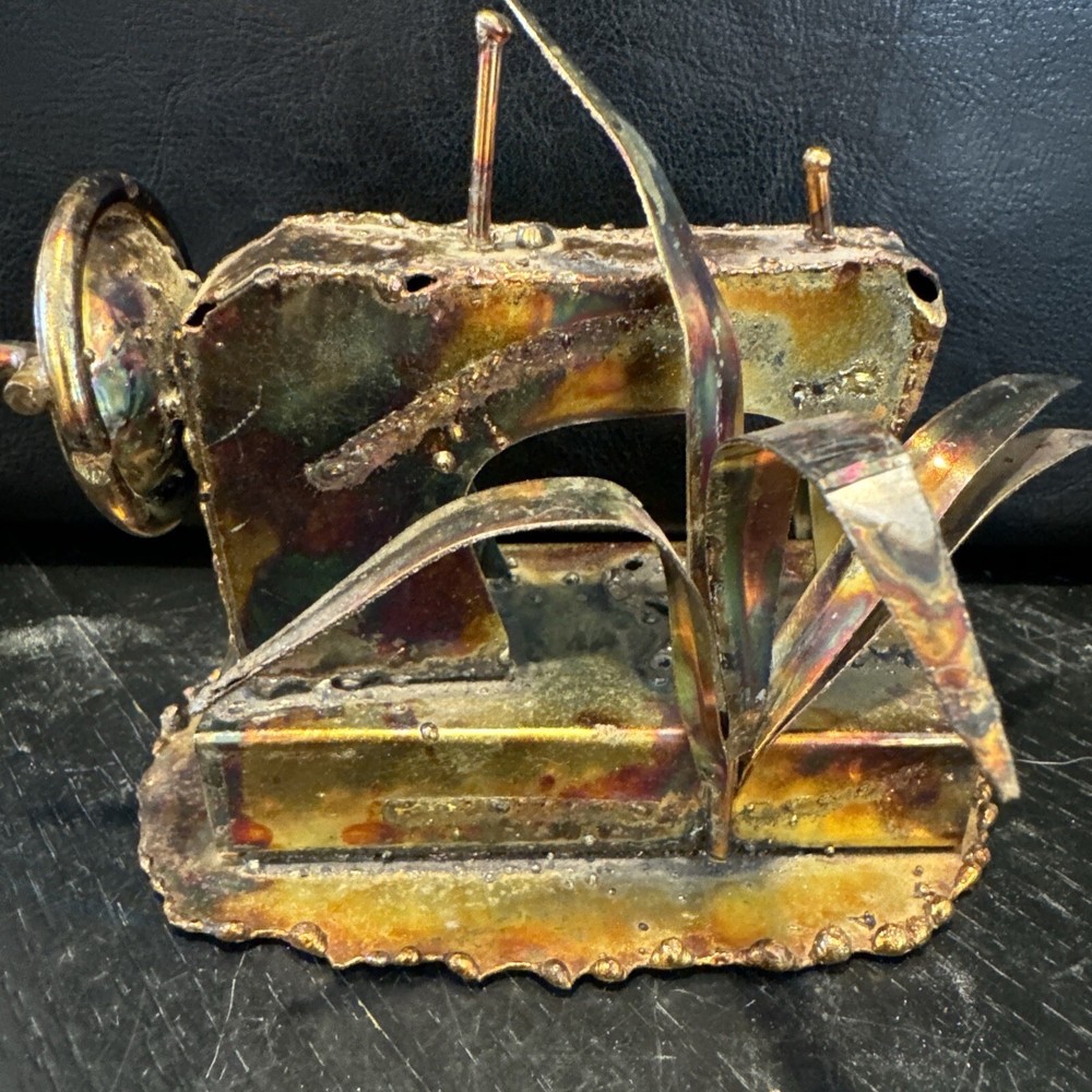 Copper Tin Sculpture Sewing Machine Rustic Brutalist