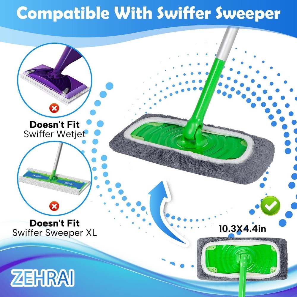 6 Pack Reusable Microfiber Mop Pads Compatible with Swiffer Sweeper Mop