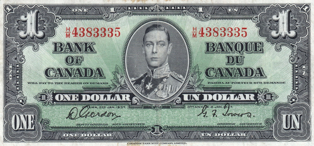 Canada $1 1937 Pick# 58d "Fancy Serial"