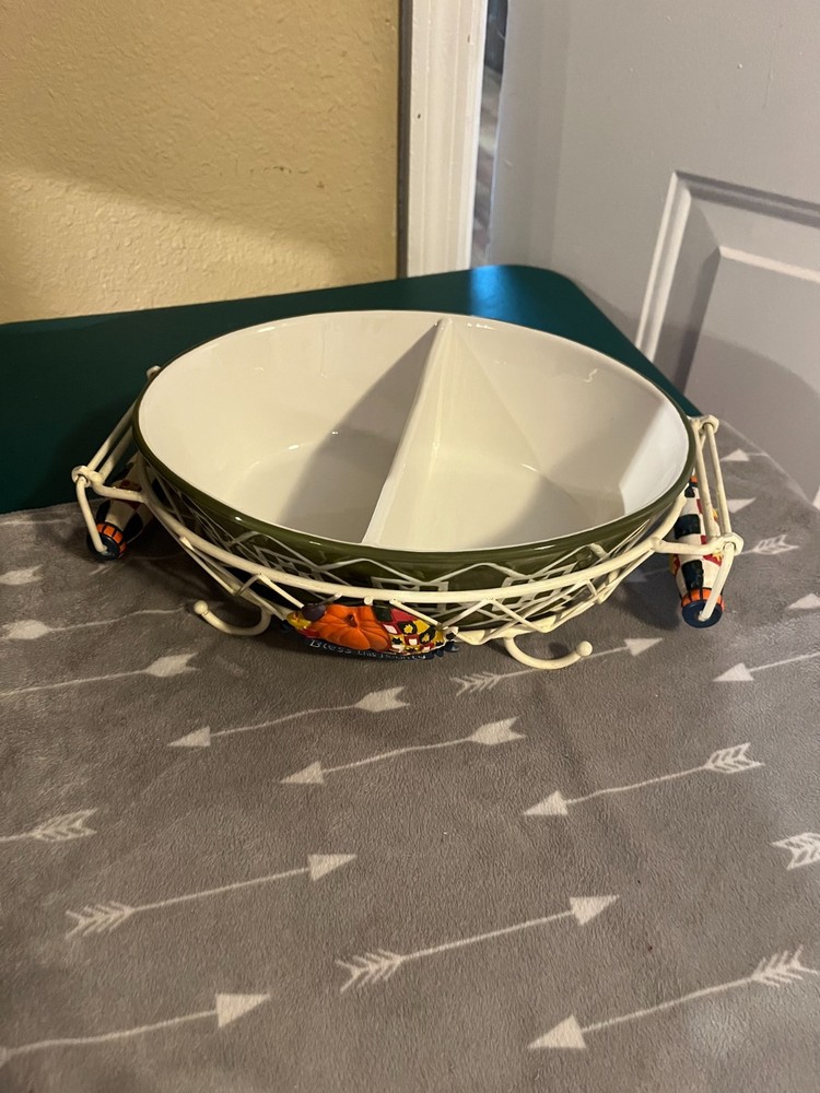 Temptations Harvest Bounty Divided Serving Dish w/ Decorative Rack!