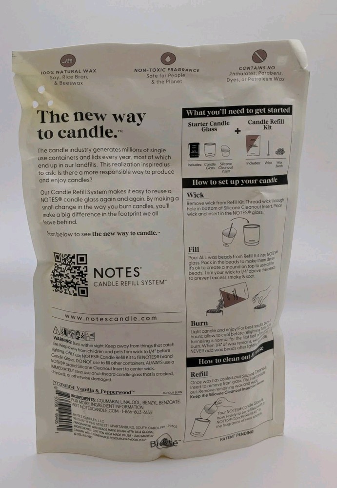 NIB Authentic Notes Refill Candle System 2 Glass Jars & 2 Scents Refill Kit New