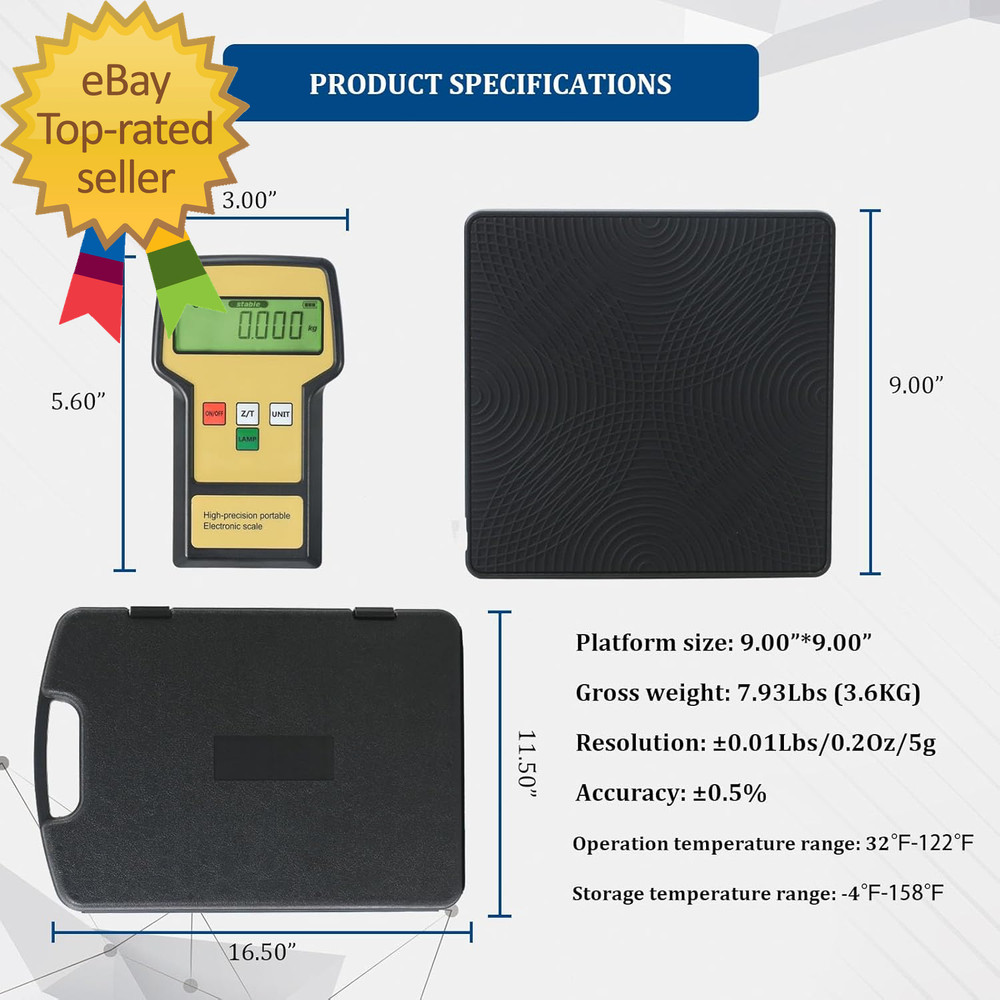 220LBS Electronic Digital Refrigerant Charging Weight Scale with Portable Case