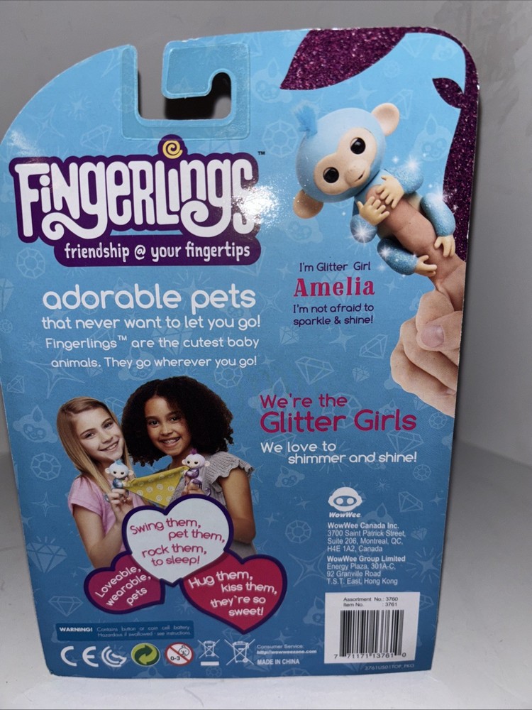 Fingerlings Glitter Monkey - Amelia (Turquoise Blue Glitter) - Interactive Baby