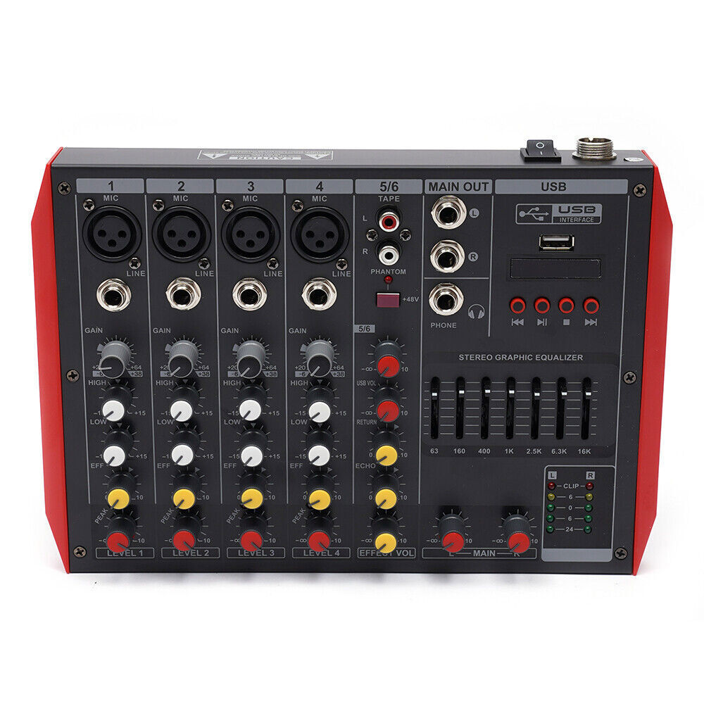 Professional 6/12 Channel Bluetooth Studio Audio Mixer Mixing Amplifier