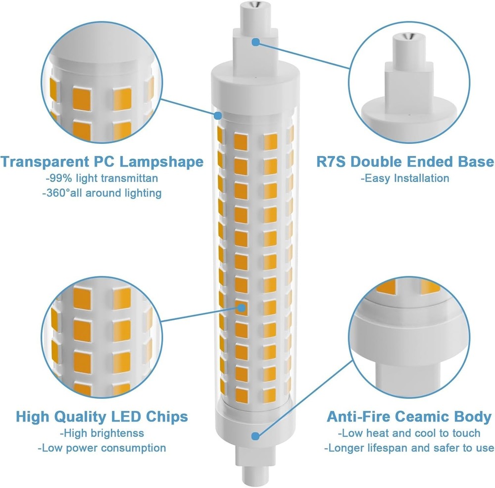 R7S LED Bulb Dimmable 100W T3 J 118mm Type Halogen Bulb Equivalen, 3000K, 2 Pack
