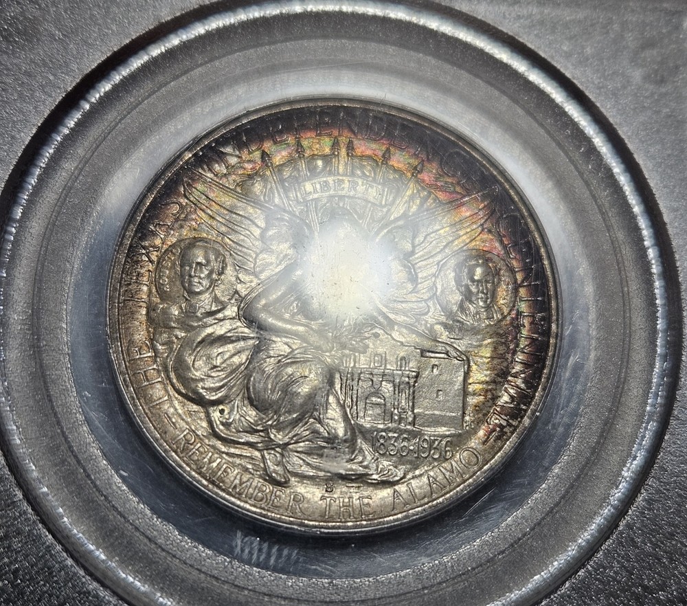1937-S Texas Commemorative Half Dollar With Reverse Toning PCGS MS65