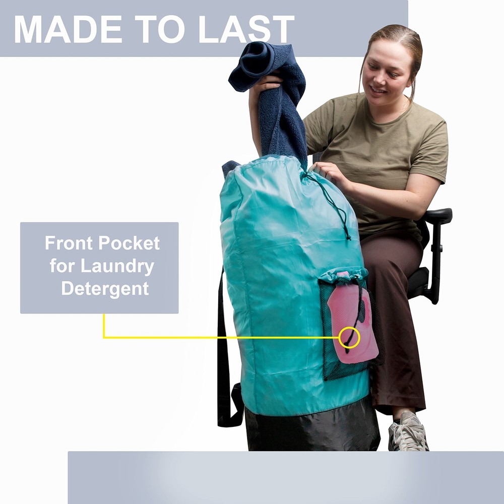 Turquoise Laundry Backpack with Mesh Pocket, Adjustable Straps and Drawstring...