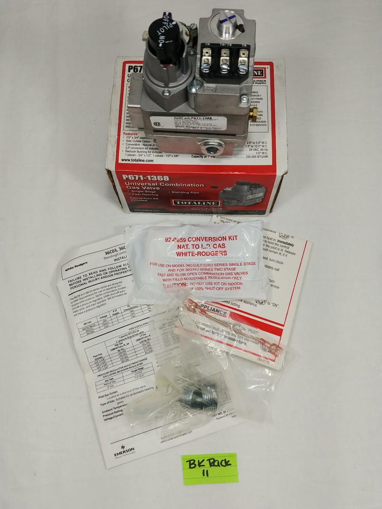 Totaline Universal Gas Valve P671-1368,Standing Pilot, 24Vac,2.5-5.0 Ton Carrier