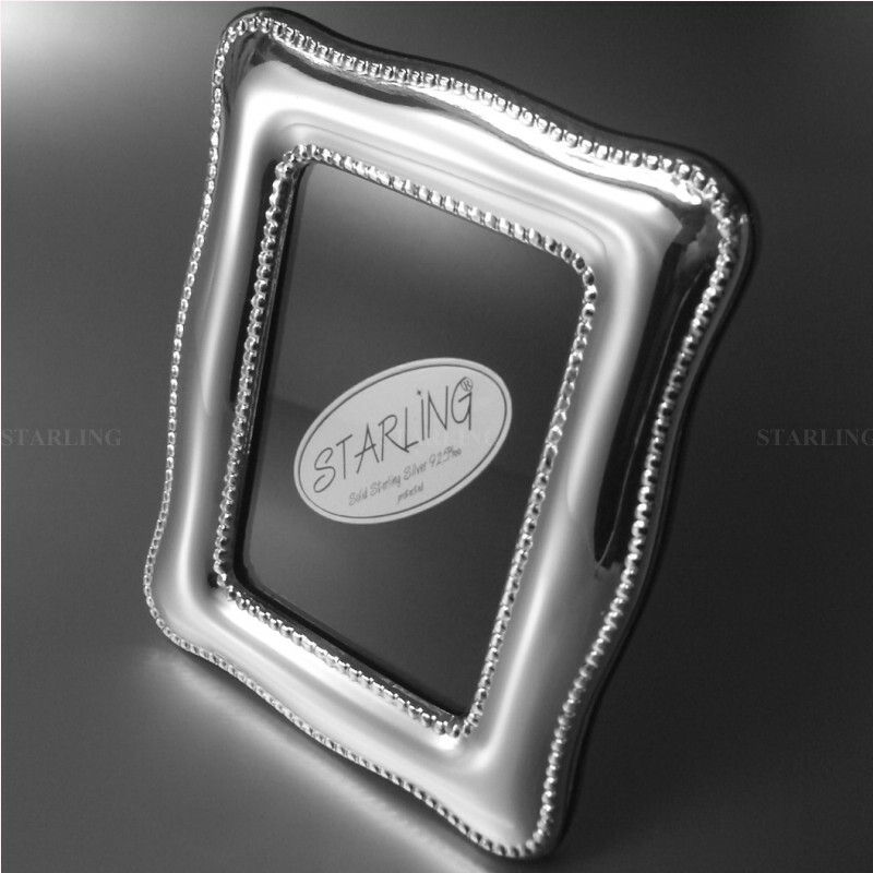 Photo Frame Chippendale Pearl Edge Solid 925 Sterling Silver Mahogany Back(V1)