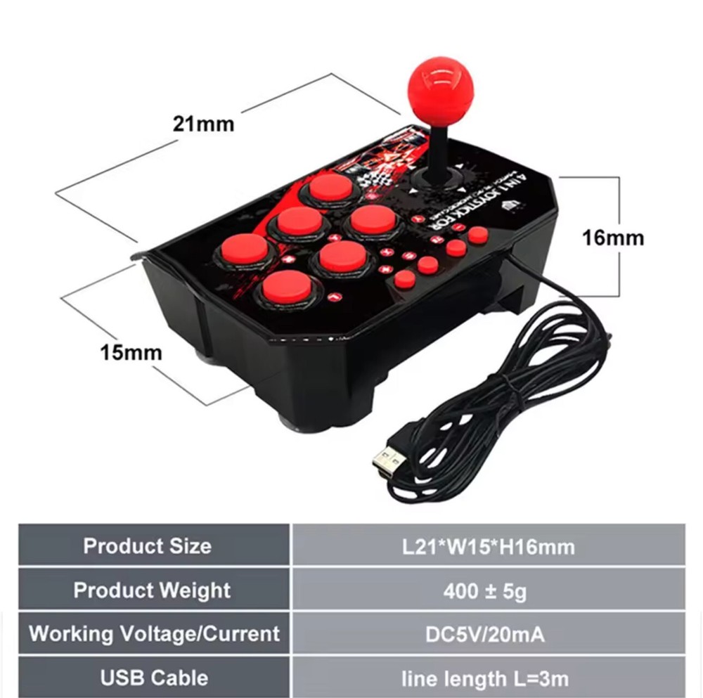 4 in 1 Retro Arcade Game Joystick Controller USB Wired for PS3/Switch/PC/Android