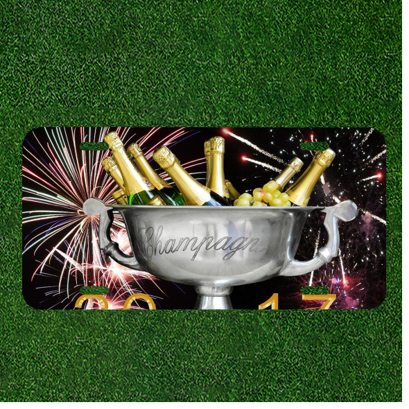 Custom Personalized License Plate Auto Tag With Champagne Fireworks Design Art