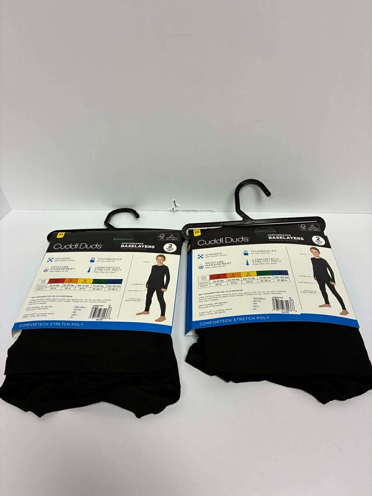 Cuddl Duds Performance Baselayers 4 Piece Set Boys Sz MEDIUM BLACK