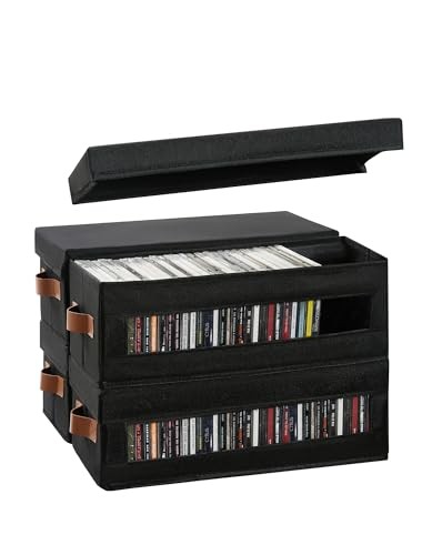 4 Packs CD Storage Box with Visible Window, Stackable CD Case 4 pack Black