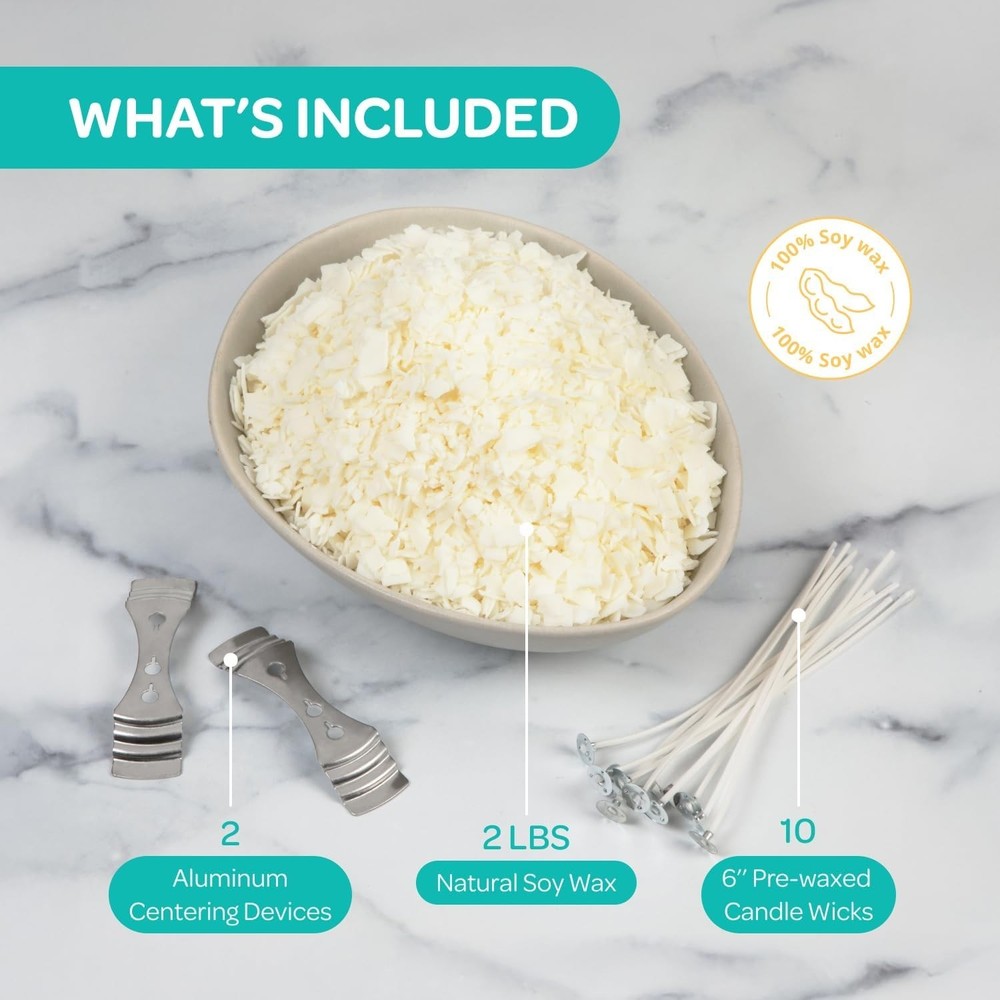 Complete 2 lb Soy Wax Candle Making Kit - Wicks & Centering Devices Included